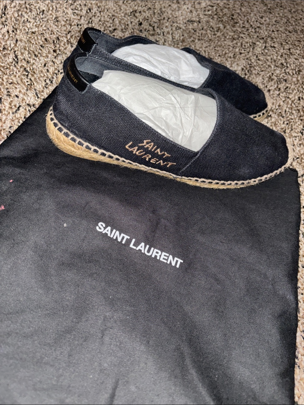 Saint Laurent Black Canvas Espadrille Slip-Ons with Jute Sole
